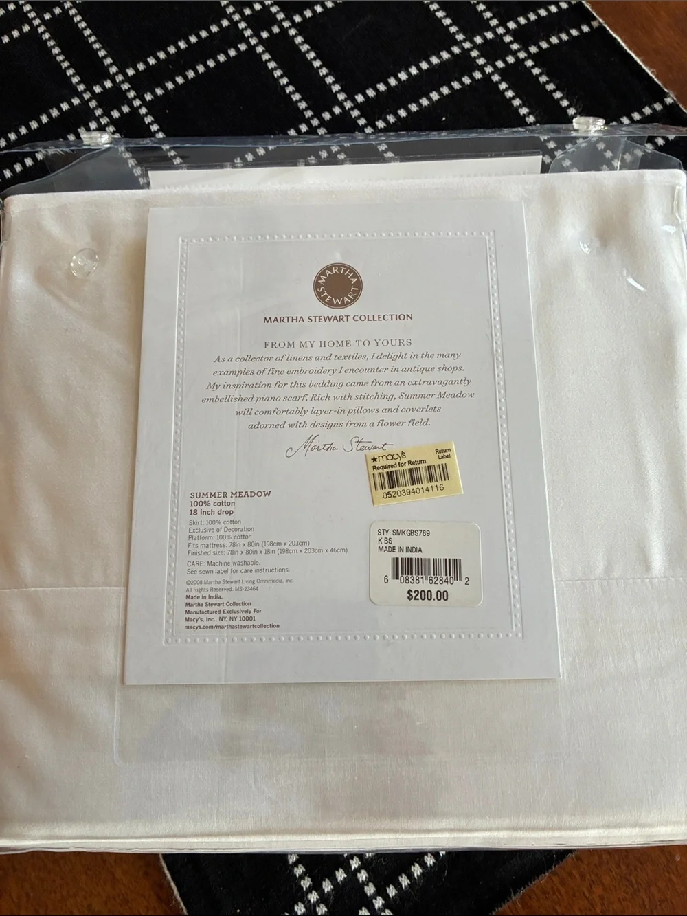 Martha Stewart Collection Summer Meadow white & blue king bed skirt 2008 new